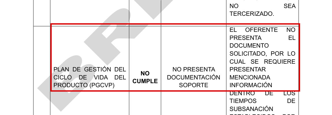 9 de diciembre: el comité dice que el oferente no presentó el plan de ciclo de vida